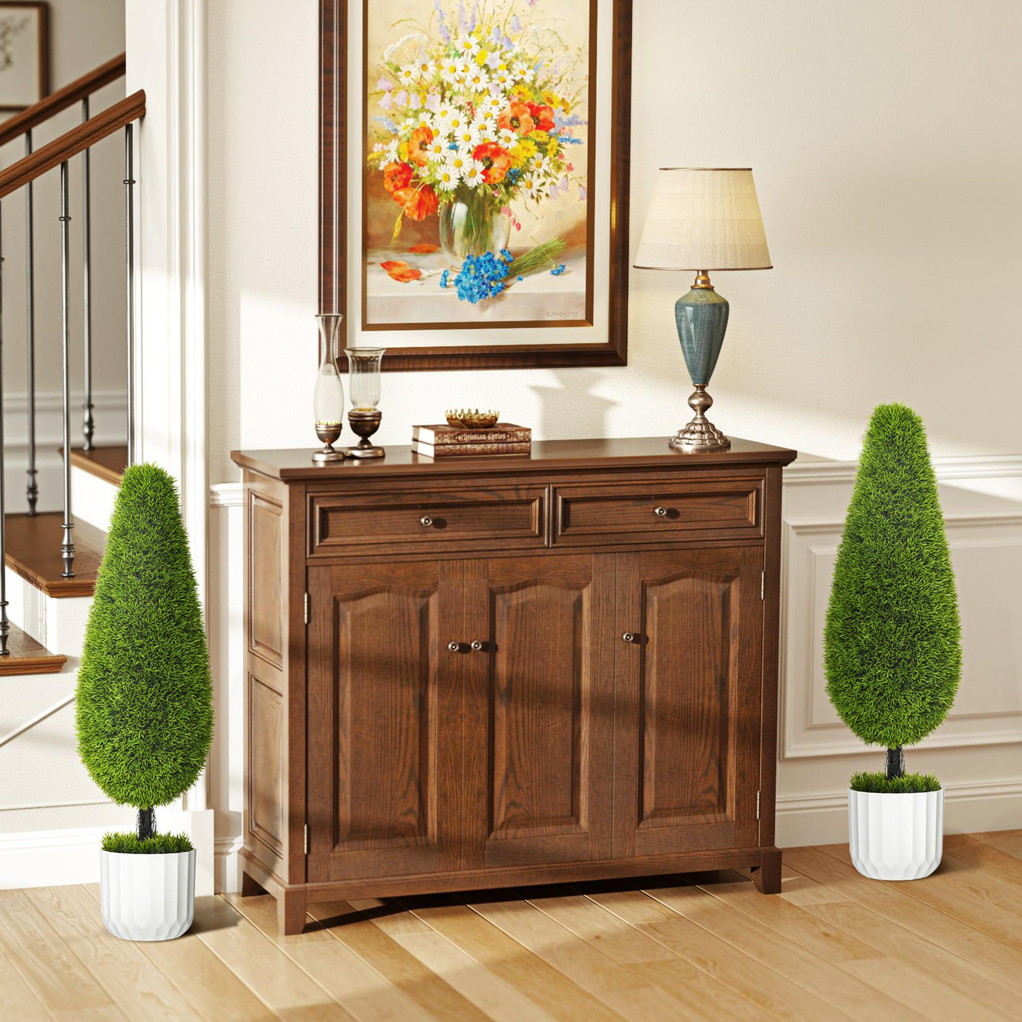 KUNSTPFLANZE Zypresse 2er-Set, 90 cm Künstliche Pflanzen Kunstbaum im Topf - Schwarz/Weiß, Kunststoff (90cm) - HOMCOM