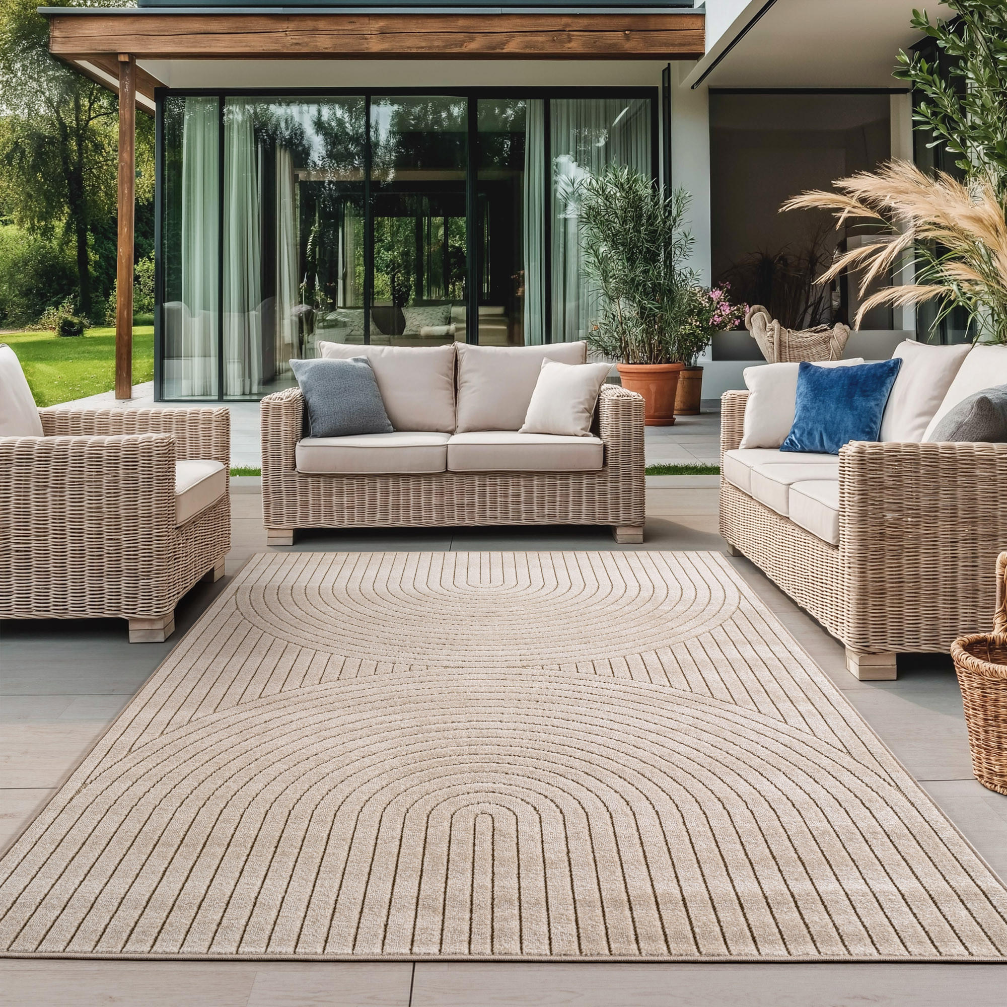 TEPPICH In-/Outdoor Kurzflor Skandi 3D-Design Polypropylen Balkon Beige Rechteckig 140x200 - Beige, Textil (140/200cm) - KADIMA DESIGN