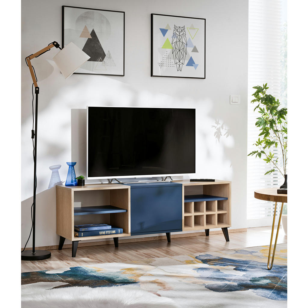 Thumbnail - Komodee Lowboard, Blau, Hellbraun, Holzwerkstoff, 2 Fächer, Rechteckig, 135.7x49x35 cm, Wohnzimmer, Wohnwände, Lowboards...