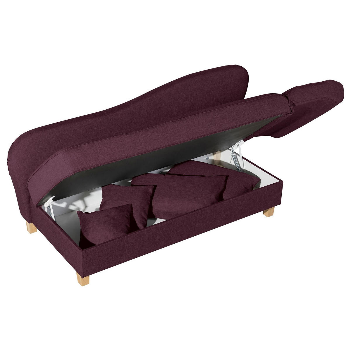 RECAMIERE mit Armteil rechts klappbar Katia Bezug Flachgewebe Buche natur / burgund - Beere, Kunststoff (190/82/88cm) - 58aufmkessel