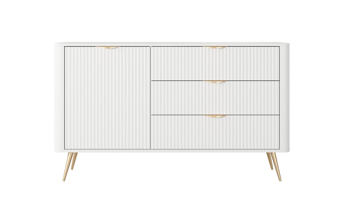 SIDEBOARD Kommode Flore 138 cm Weiß / Gold - mit 3 Schubladen und 1 Tür - Gelb/Goldfarben, Holz/Holzwerkstoff (138/81/38cm) - Ravio