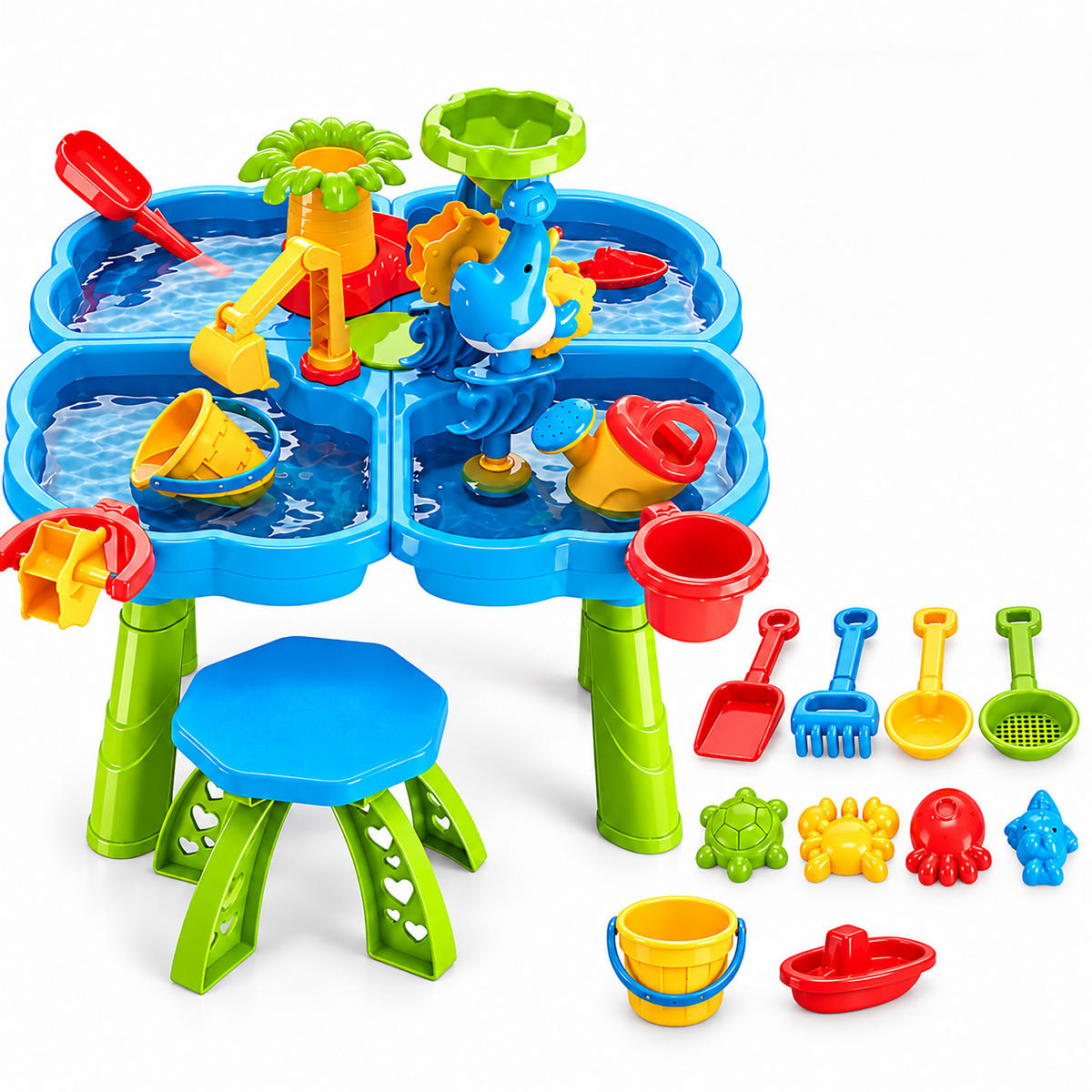 STŮL Vícebarevný dětský vodní s taburetem - různobarevná, plast (58/58cm) - Relaxdays