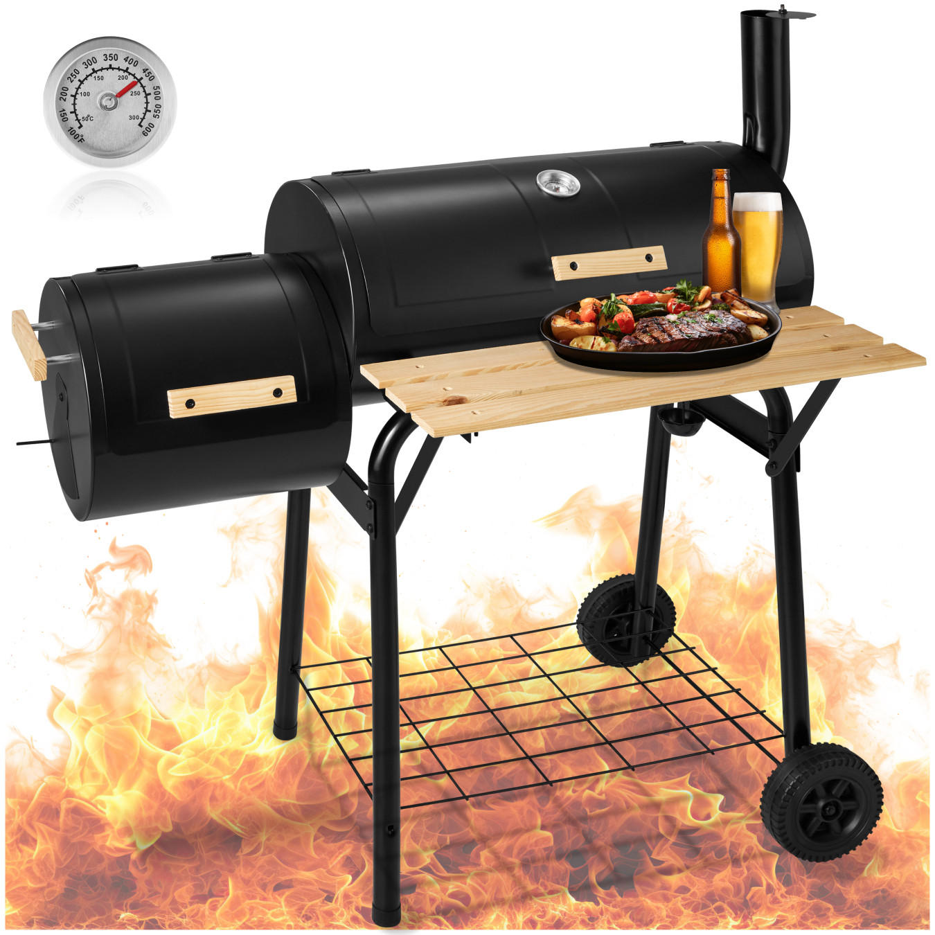 HOLZKOHLEGRILL ,115 x 67 x 115 cm,schwarz - Schwarz, Metall (67/117/115cm) - tectake