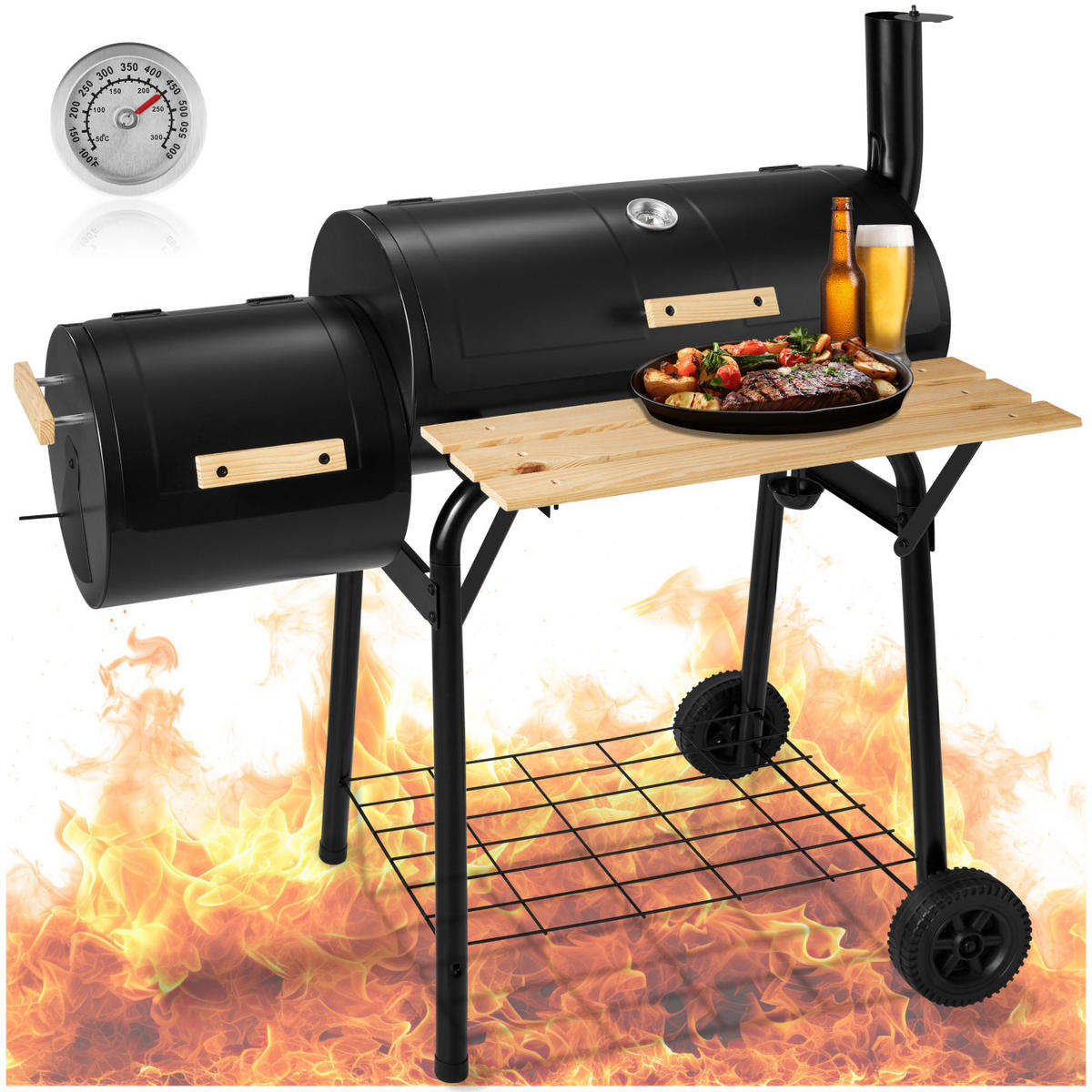 HOLZKOHLEGRILL ,115 x 67 x 115 cm,schwarz - Schwarz, Metall (67/117/115cm) - tectake