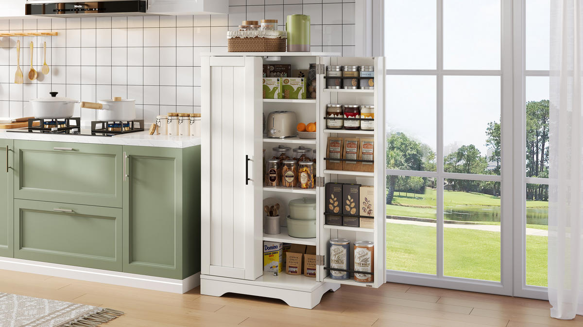 HOCHSCHRANK aus MDF mit 3D-Wellentüren, LED-Sensorlicht und verstellbarem Einlegeboden, 120/60/40 cm, Weiß - Weiß, Holzwerkstoff (60/120/40cm) - Redom