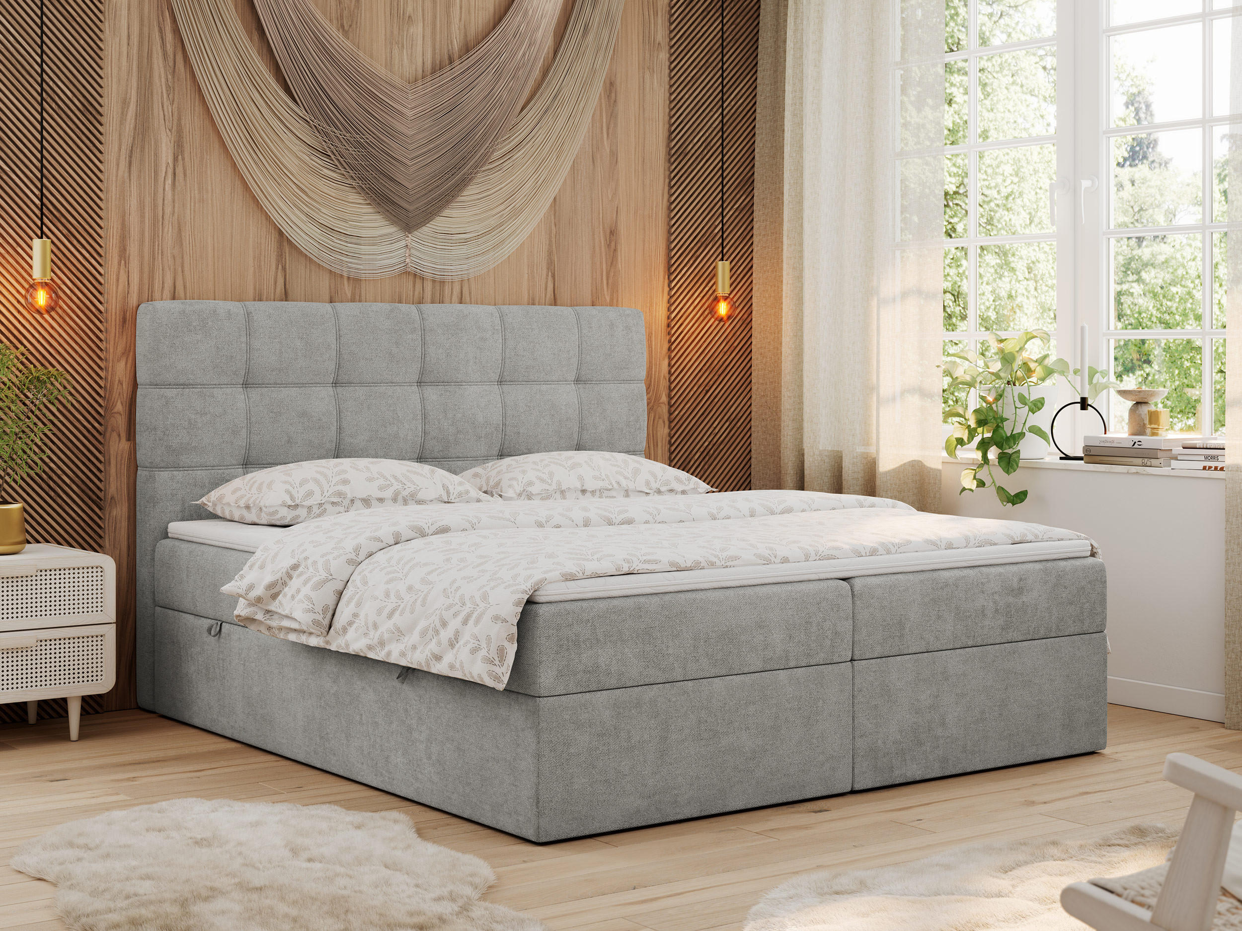 BOXBETT ERNI 120/200 - Hellgrau Strukture - H3 - Hellgrau, Holz/Textil (120/200cm) - MKS
