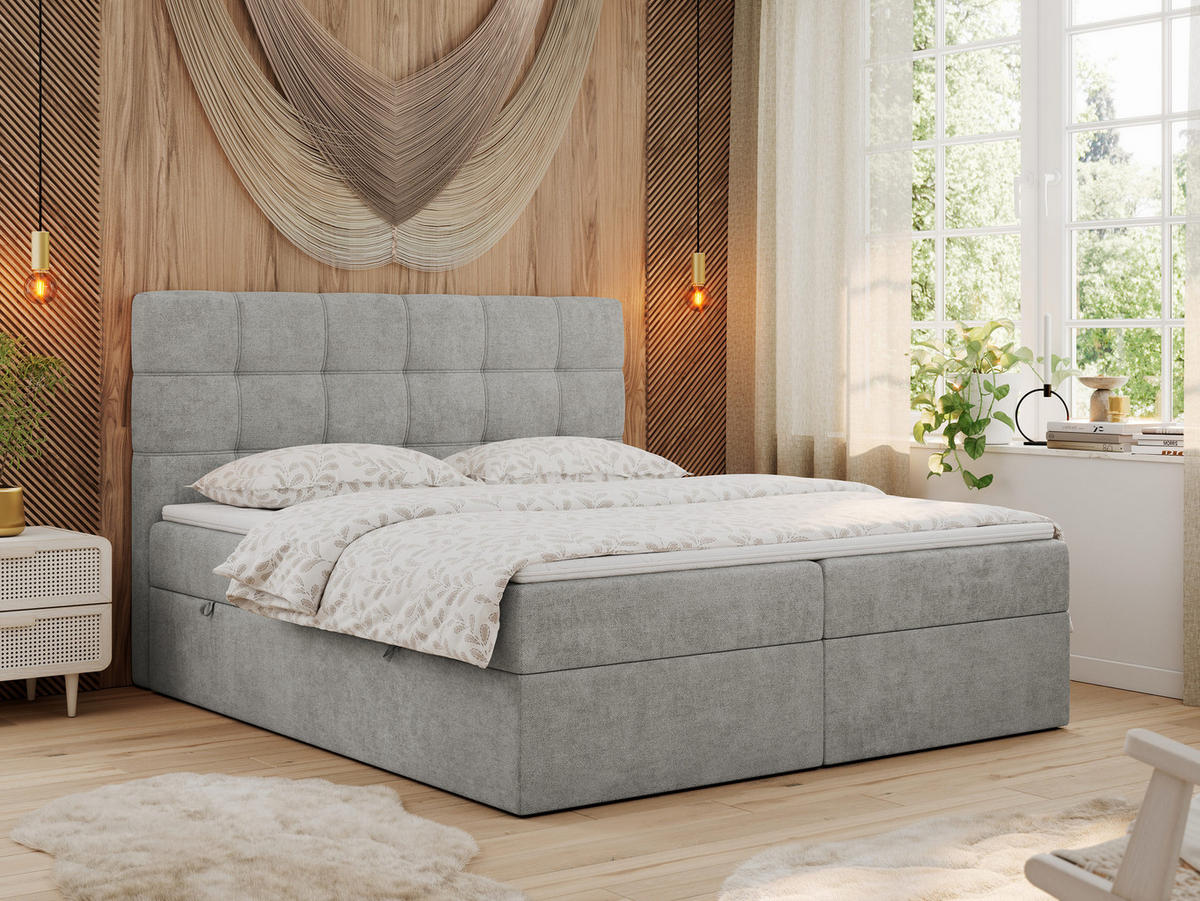 BOXBETT ERNI 120/200 - Hellgrau Strukture - H3 - Hellgrau, Holz/Textil (120/200cm) - MKS