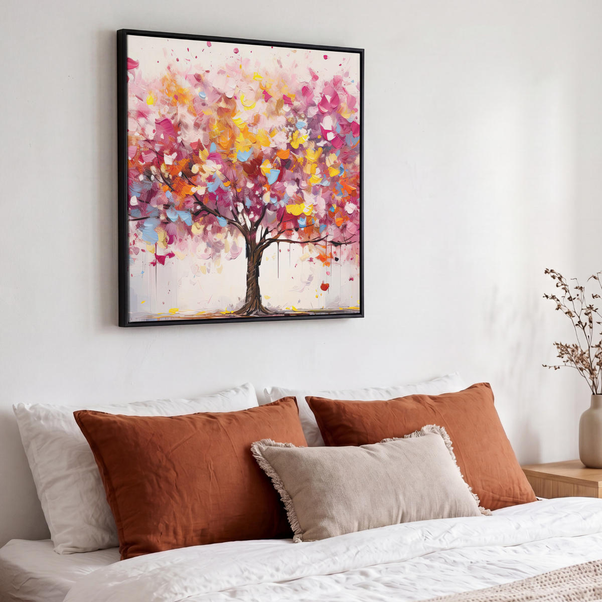 LEINWAND Bilder mit Rahmen - Aquarell - Baum - Kunst - Abstrakt - 50x50 - Multicolor, Textil (50/50cm) - MuchoWow