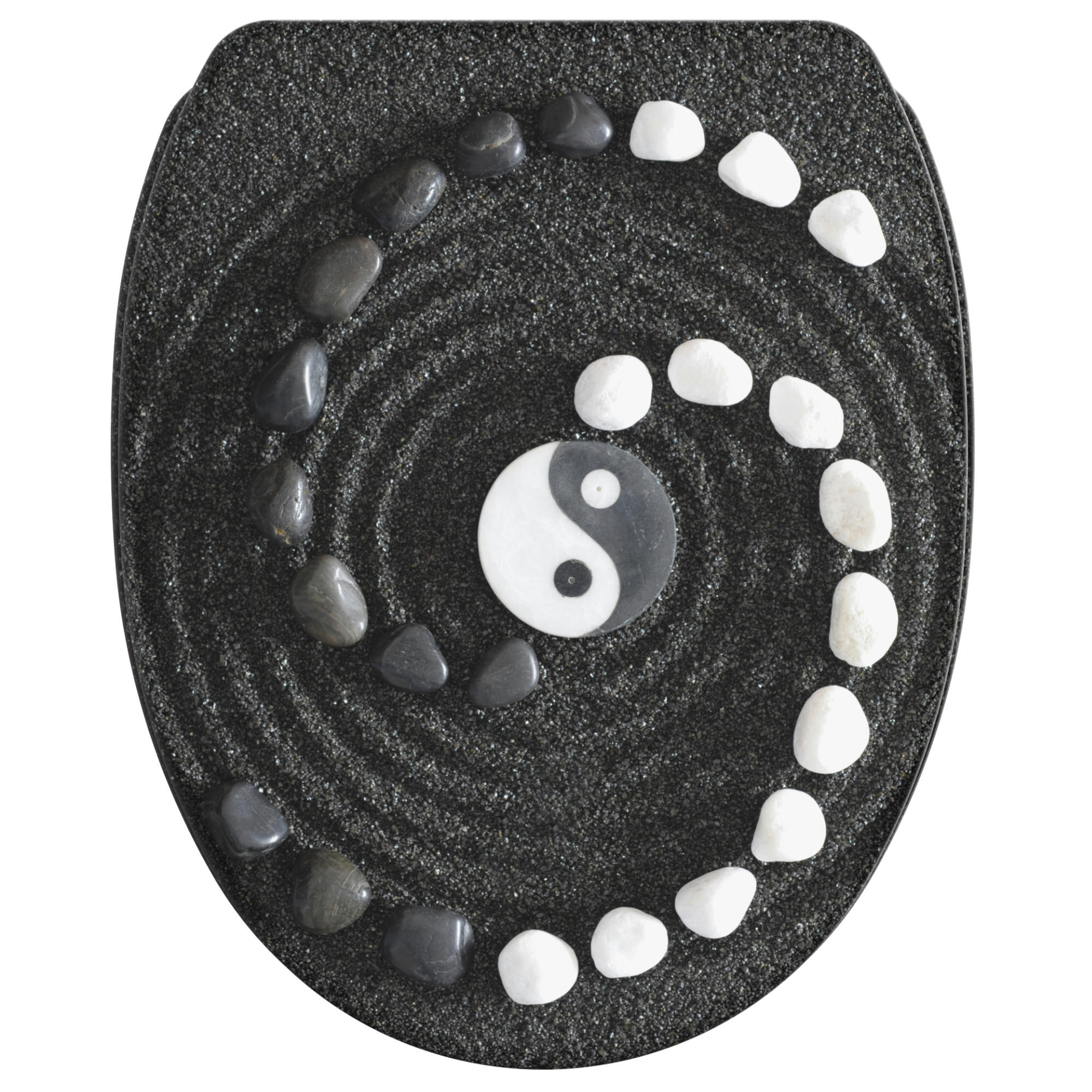 WC-SITZ mit Absenkautomatik & Top Fix Yin Yang - Schwarz, Holzwerkstoff (37.7/5.5/48cm) - Sanilo