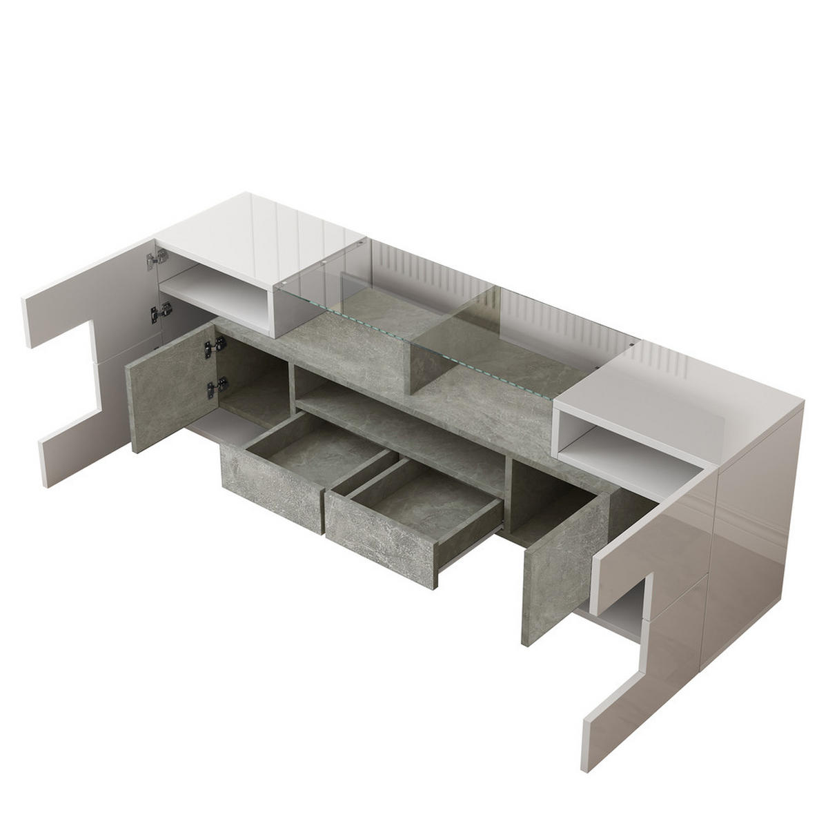 TV-SCHRANK Lowboard Hochglanz Weiß 145cm LED-Beleuchtung Modern - Weiß, Holz (38/35/53.59cm) - FLIEKS