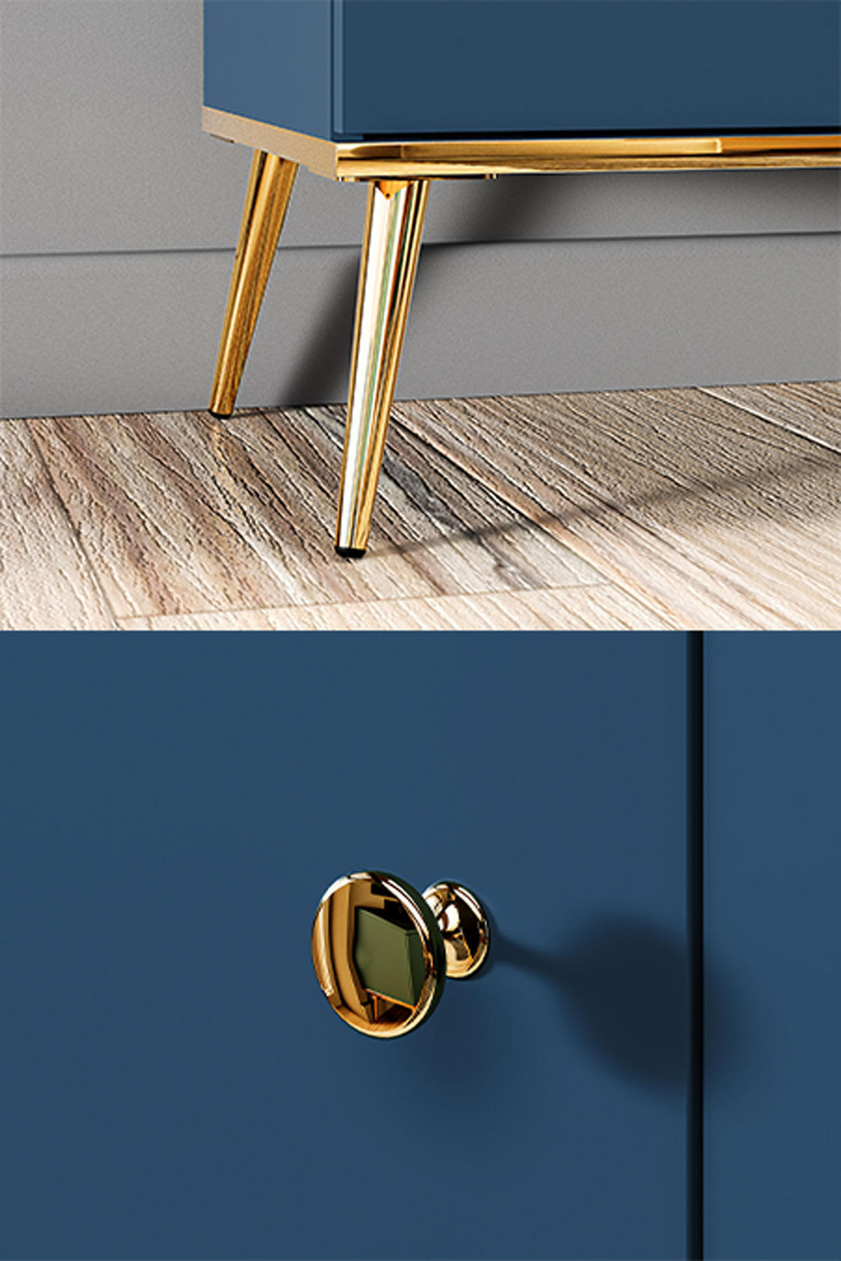 SIDEBOARD Marine dunkelblau / gold 120 / 40 / 85cm - Blau/Dunkelblau, Holz/Holzwerkstoff (120/85/40cm) - Feldmann-Wohnen