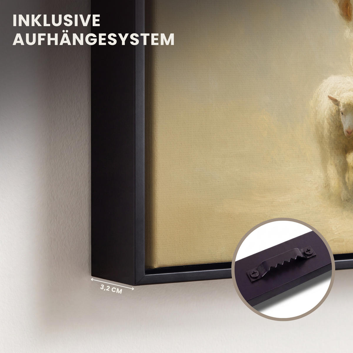 LEINWAND Bilder mit Rahmen - Schaf - Jesus - Pinselstriche - Abstrakt - 20x20 - Beige, Textil (20/20cm) - MuchoWow