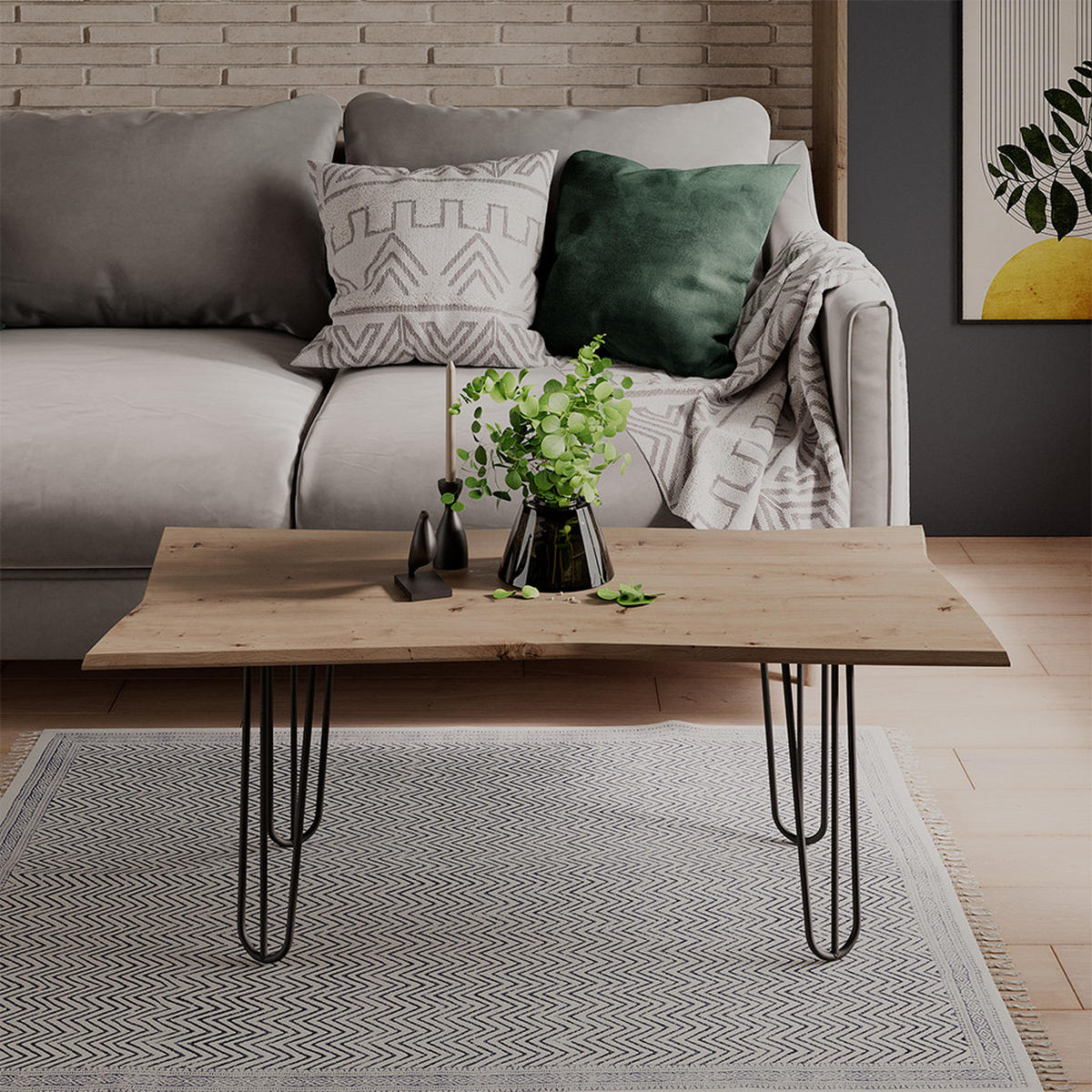 COUCHTISCH Yan Artisan 110 x 50 cm - Hellgrau, Holzwerkstoff (50/110/40cm) - Vicco