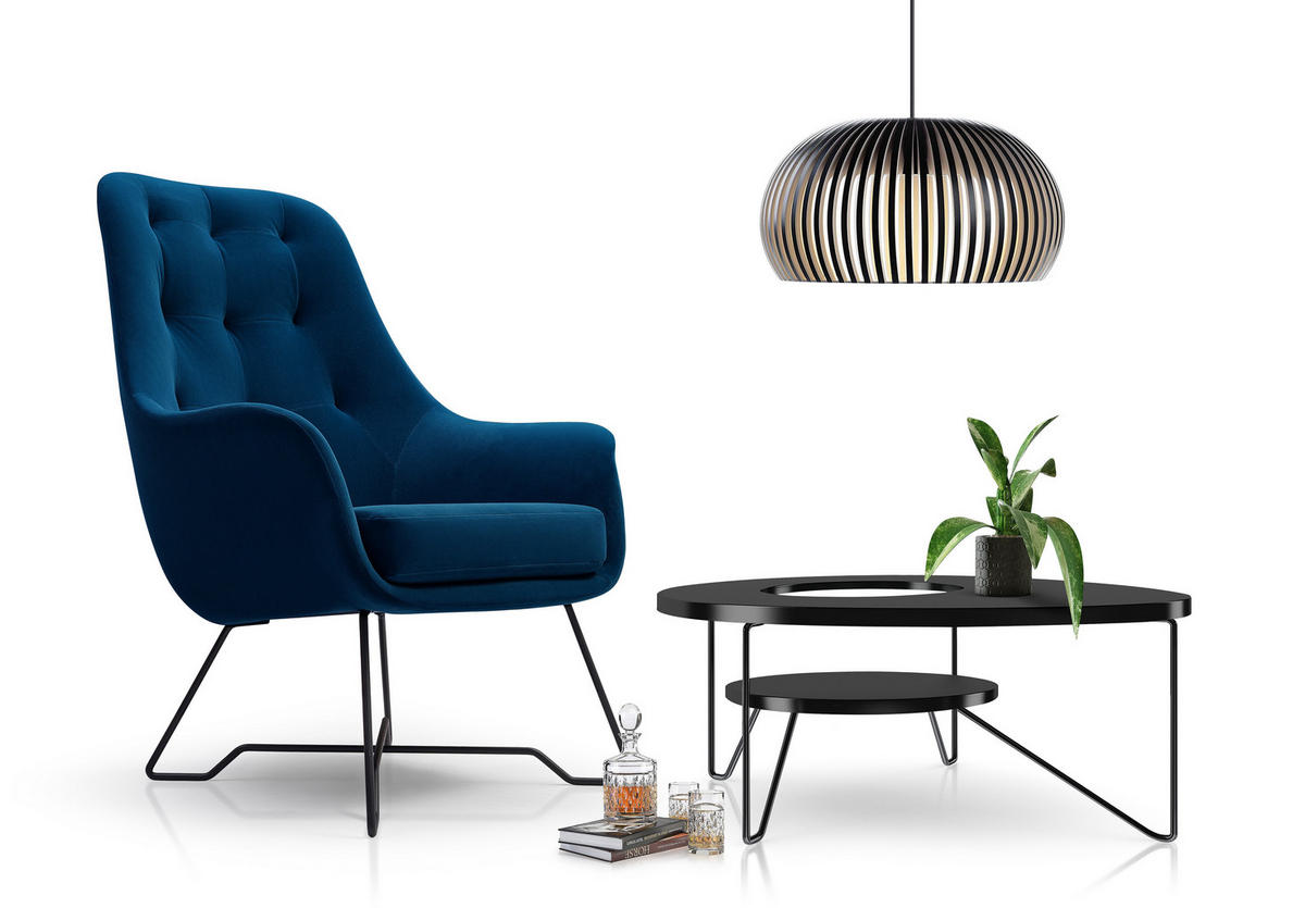 SESSEL SEDUTA, Modern Polstersessel Loungesessel, Velours-Stoff Blau - Blau, Holz/Metall (72.5/101.5/83cm) - MASSENO