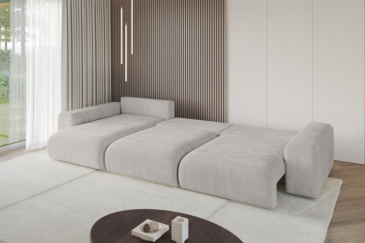 ECKSOFA Ottomane links ESKAR-L 364x176x84 Hellbraun Velours - Hellbraun/Schwarz, Holzwerkstoff/Kunststoff (364/176cm) - ALTDECOR