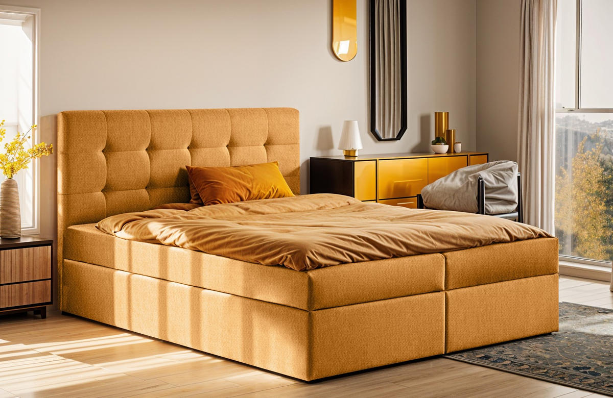 BOXBETT Mit Matratze Und Bettkasten LUDANO Stoff Soro Orange 120x200 cm H2-Pocket - Orange, Holz (120/200cm) - Kaiser Möbel