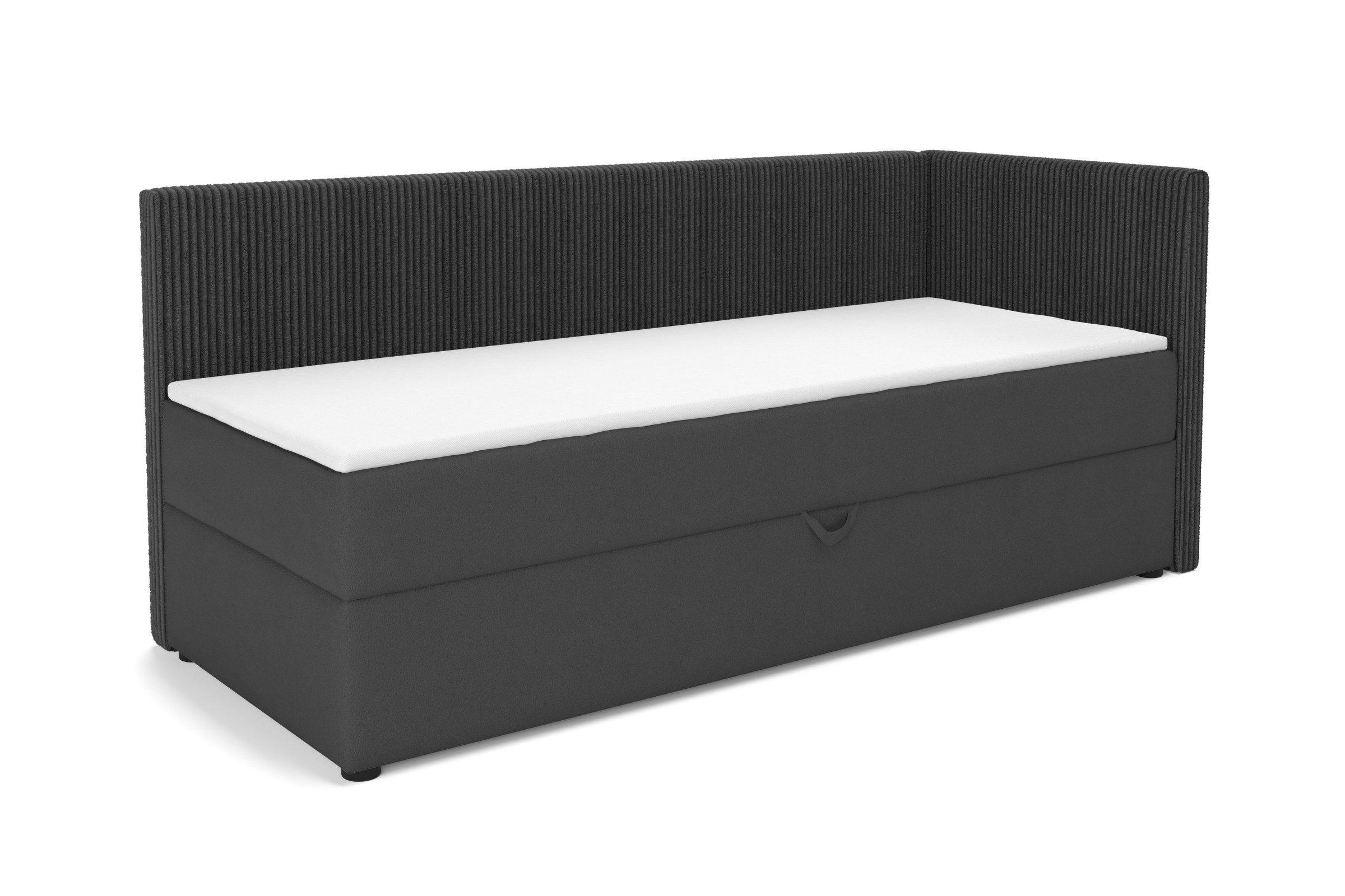 BOXBETT RICO 100/200 in Cord/Velours Anthrazit H3 links - Anthrazit, Holz/Holzwerkstoff (100/200cm) - Deine Möbel 24