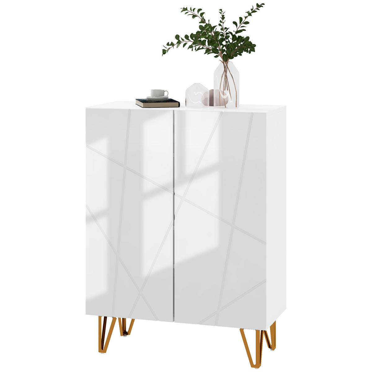SCHUHSCHRANK DE-15016 2 Türen mit verstellbaren Böden Weiß Hochglanz - Weiß Hochglanz, Holzwerkstoff (72/95/31.5cm) - ComfortXL