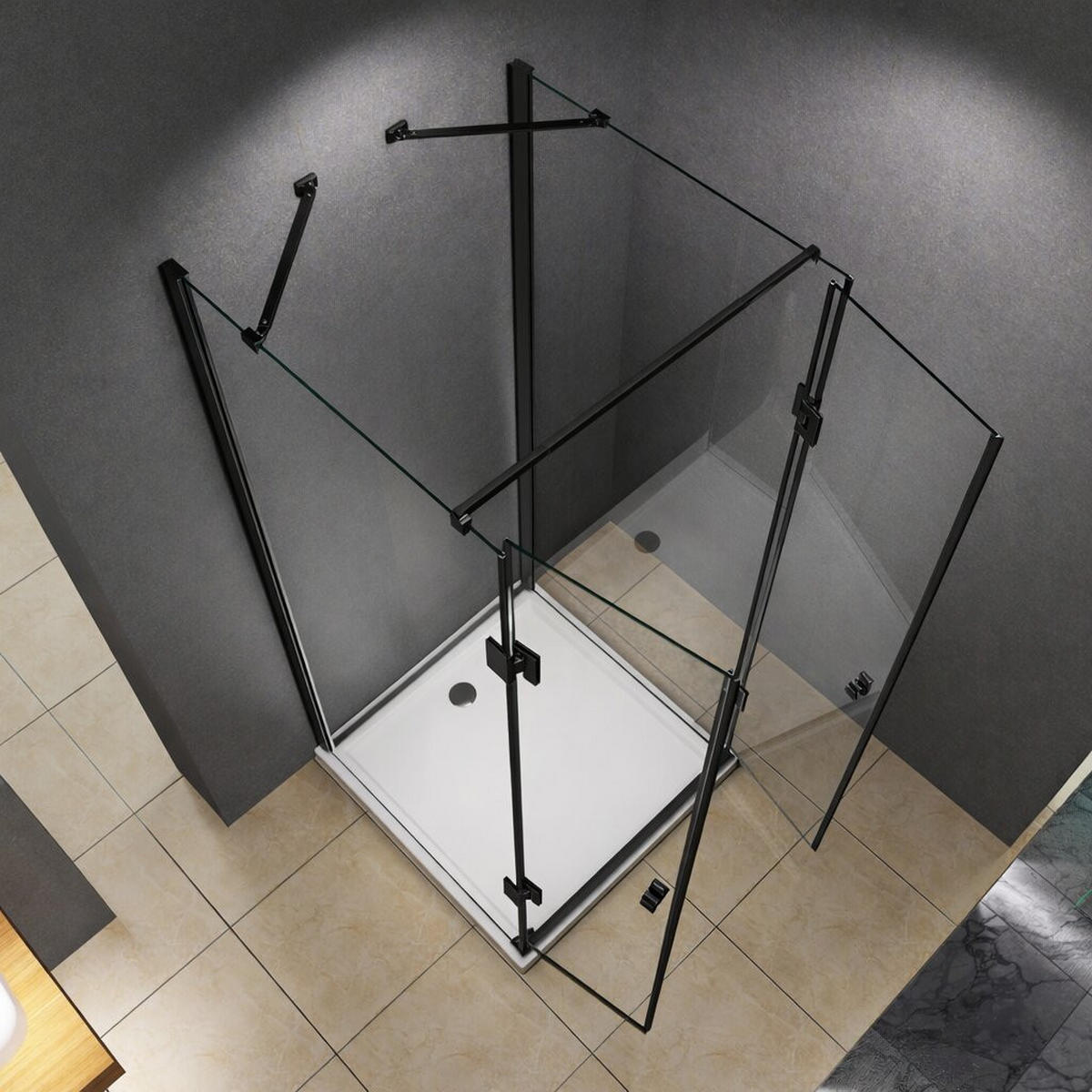 DUSCHKABINE Emma 80x100x80x180cm U-Form+DT- Schwarz - Schwarz, Glas (80/100/180cm) -  Glaswerk Westfalen