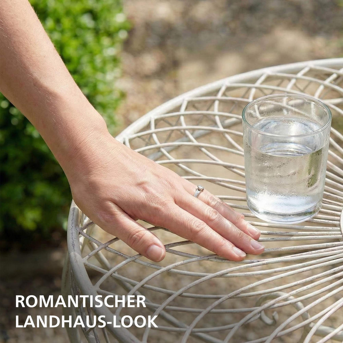 GARTENTISCH rund Ø90 cm Metall Antik-Creme - Creme, Metall (90/90/69cm) - CLP