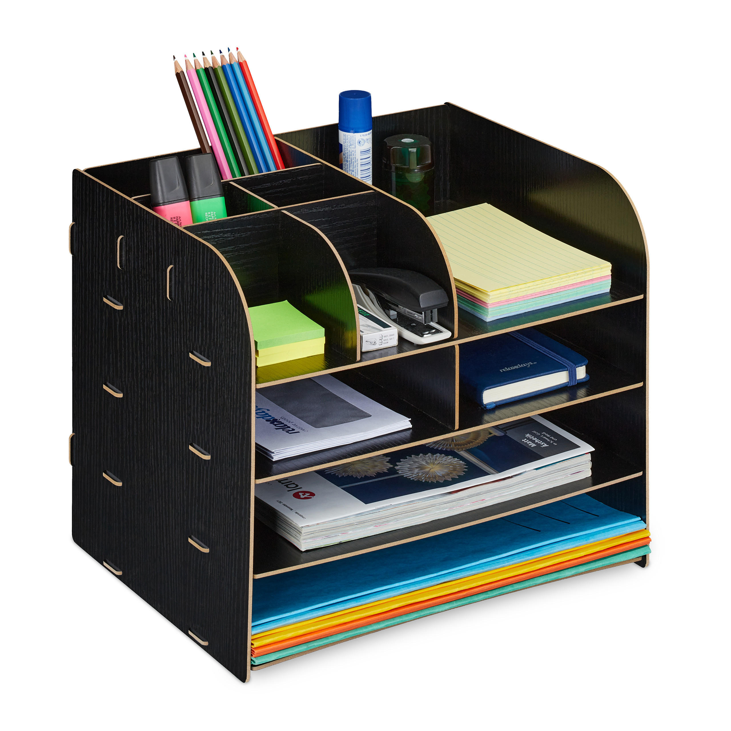 Relaxdays ORGANIZÉR Černý MDF 10 přihrádek 27,5 cm