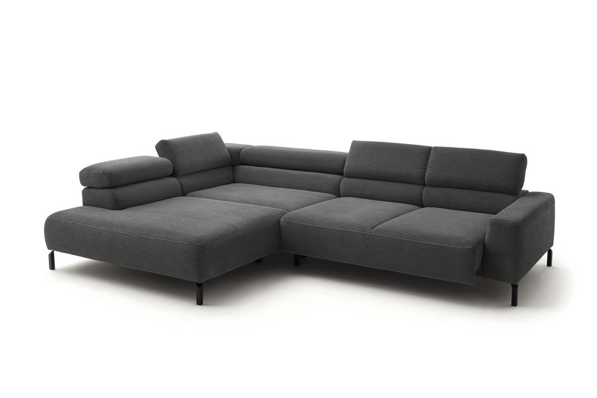 ECKSOFA MIT MOTORISCHEM SITZVORZUG DELIA Grau Cord - Schwarz/Grau, Textil/Metall (312/219cm) - KAWOLA
