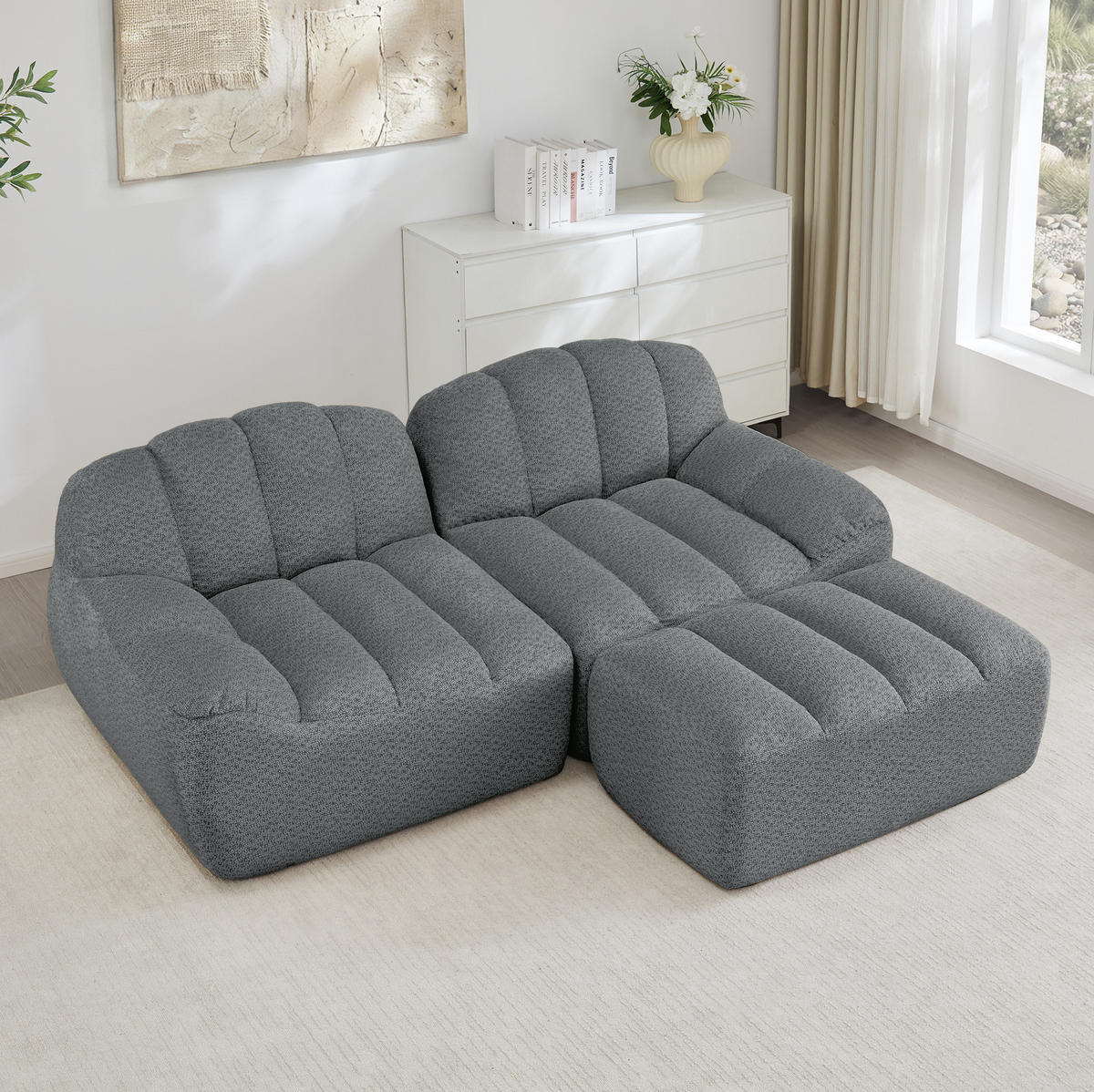 ECKSOFA 210/165/79 cm grau aus Granular Fleece ohne Montage - Grau, Textil (165/210cm) - OKWISH