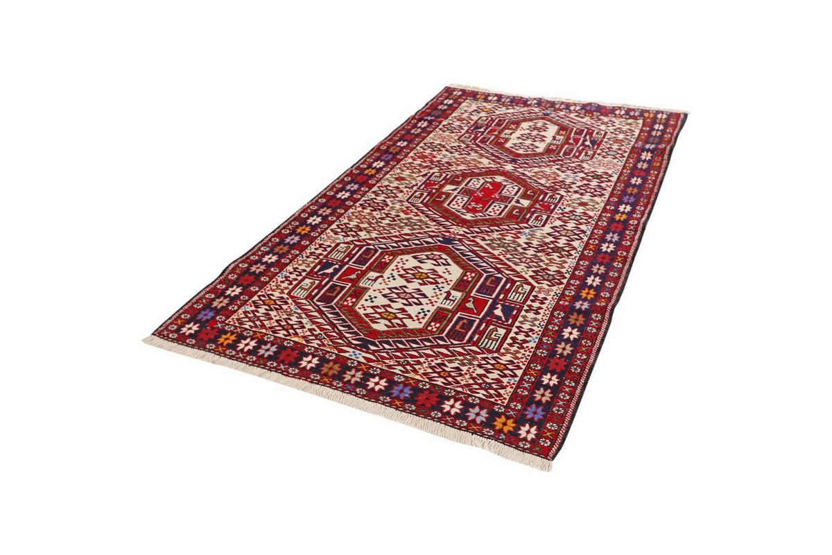 KELIM-TEPPICH handgewebt Sumak Shahsavan Beige, Rot 201/114 cm Schurwolle - Beige/Rot, Textil (114/201cm) - Looma
