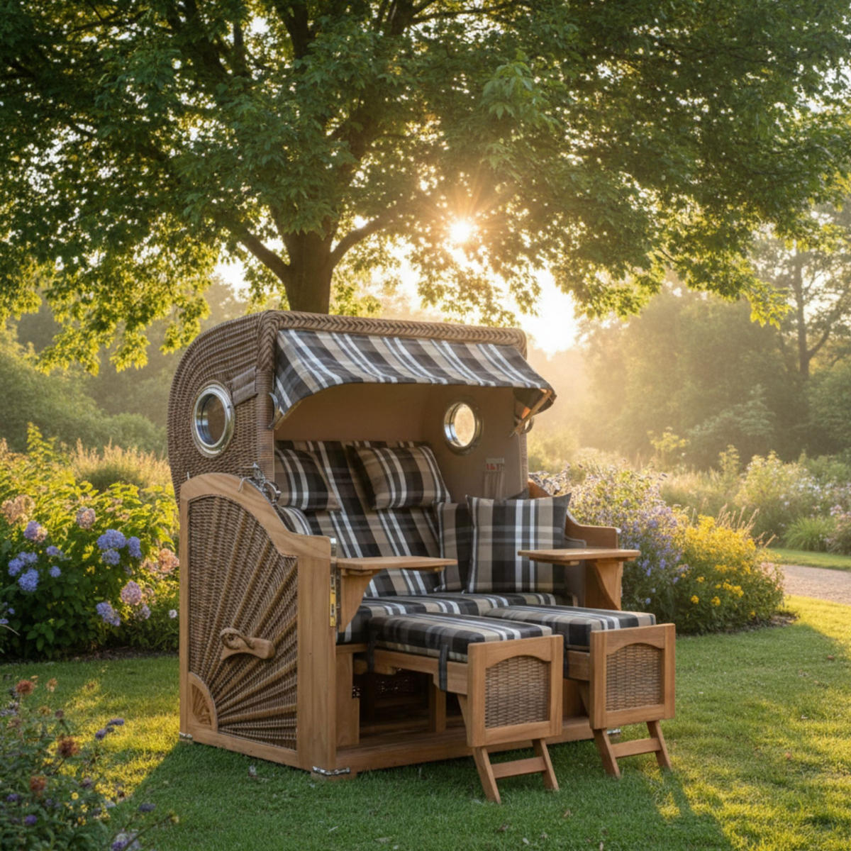 STRANDKORB XXL Düne Grande Teak Banana - Braun, Metall (142/170/95cm) - Mr. Deko