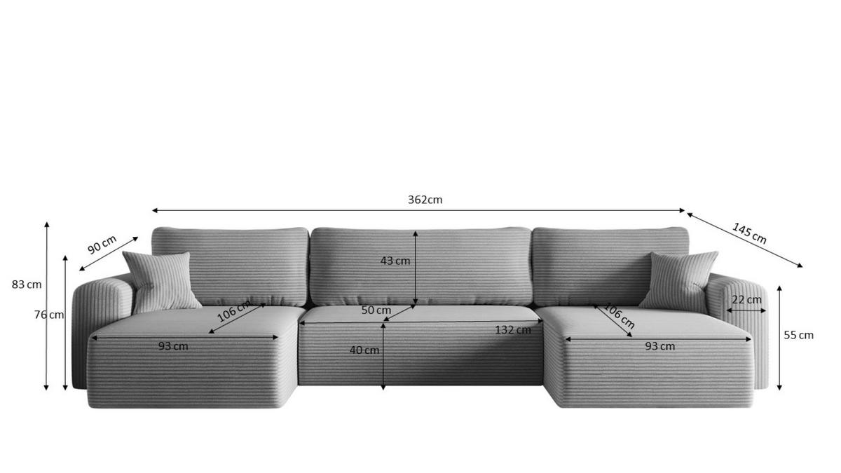 ECKSOFA Mit Schlaffunktion Und Bettkasten U-form CAPRI Poso Hellgrau - Hellgrau, Holz/Textil (145/362cm) - Kaiser Möbel