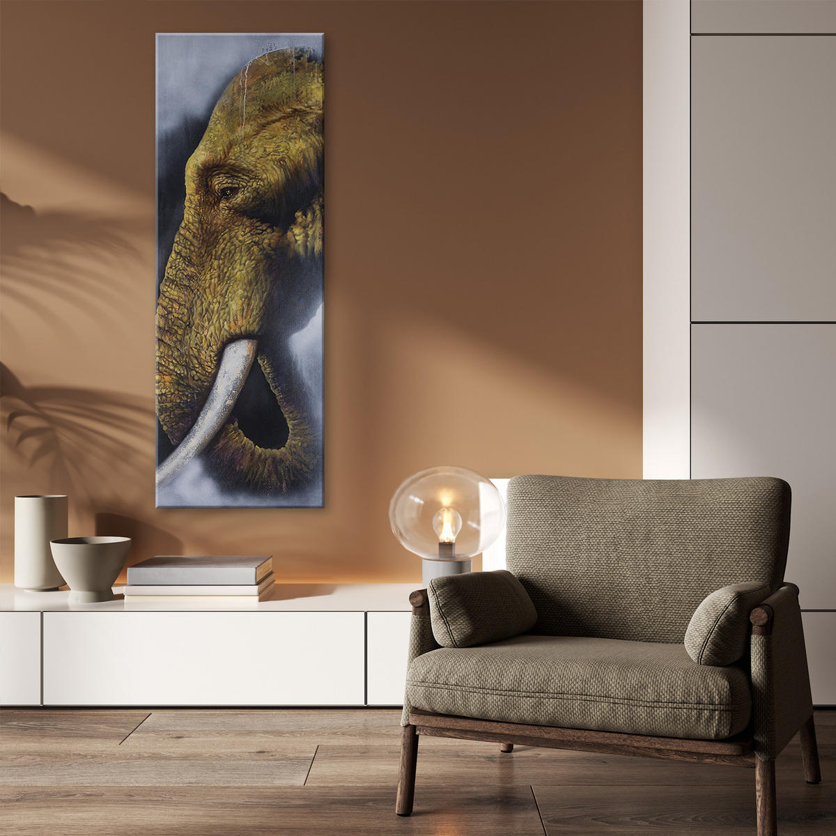 WANDBILD einzelner elefant - Braun, Textil (30/90cm) - Feeby