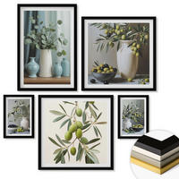 WANDBILDER 5er-Set - 50x50 cm & 20x30 cm & 40x60 cm Schwarzer Rahmen - Oliven in Vasen in gedeckten Farben - Schwarz, Kunststoff (40/60cm) - ArtPrintCave