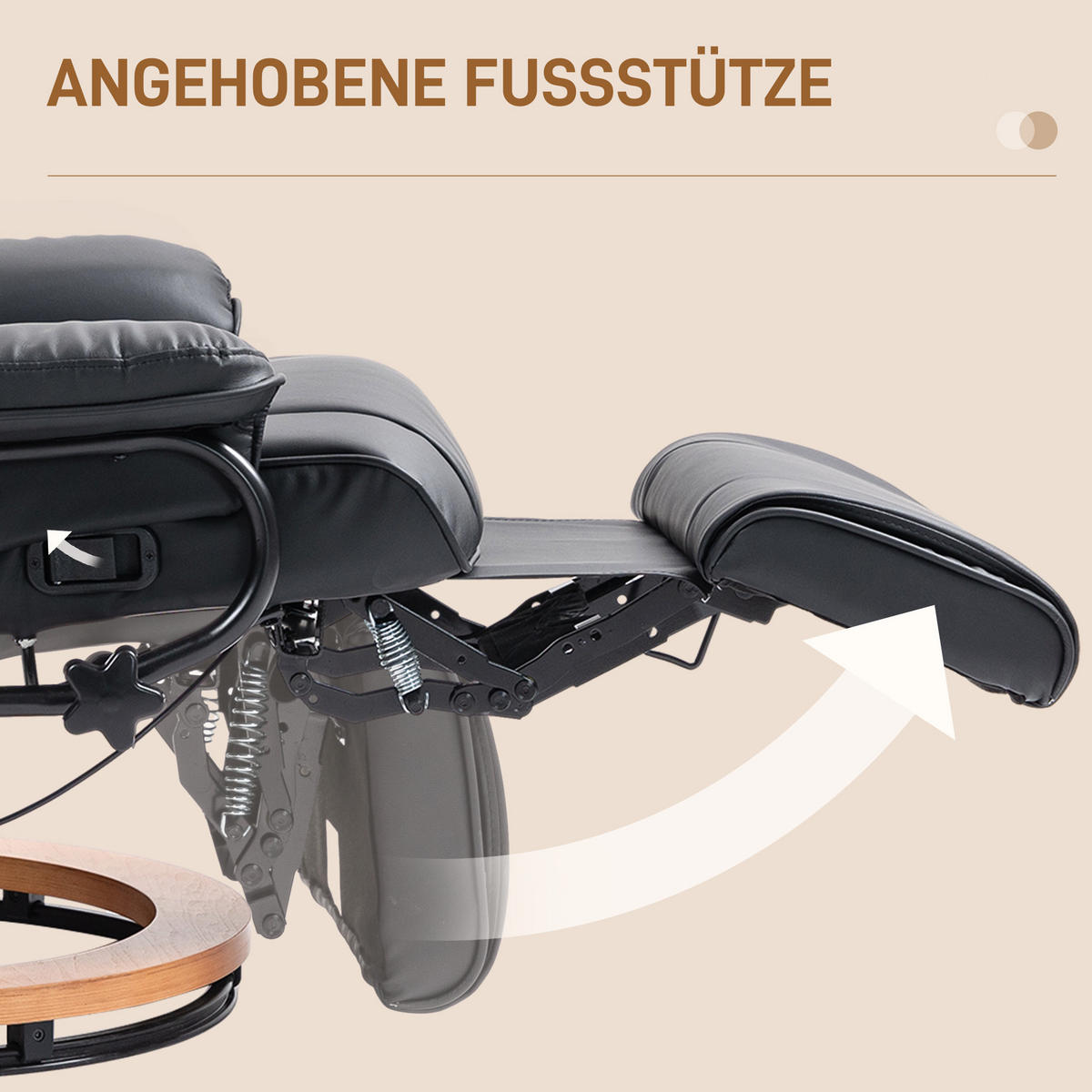 RELAXSESSEL Drehbar Fernsehsessel mit Liegefunktion, Fußstütze, Schwarz - Schwarz, Leder (88/103/78cm) - HOMCOM