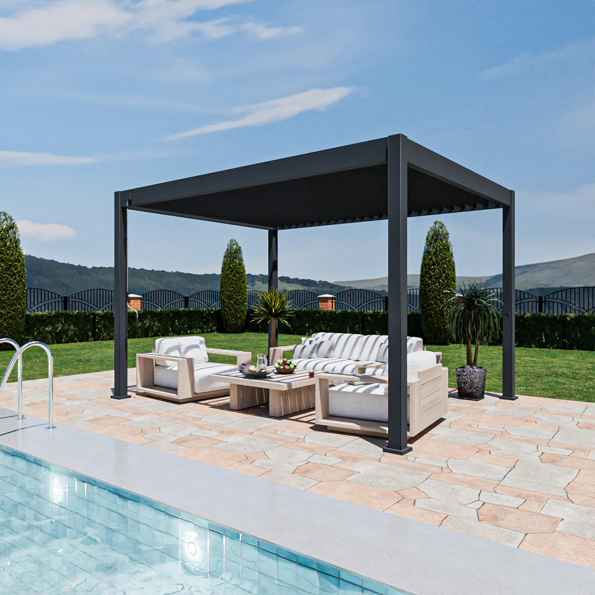 PERGOLA Terrassenüberdachung Superior Aluminium freistehend | 3 x 4 M | Lamellendach anthrazit - Anthrazit, Metall (400/255/300cm) - PergoLine