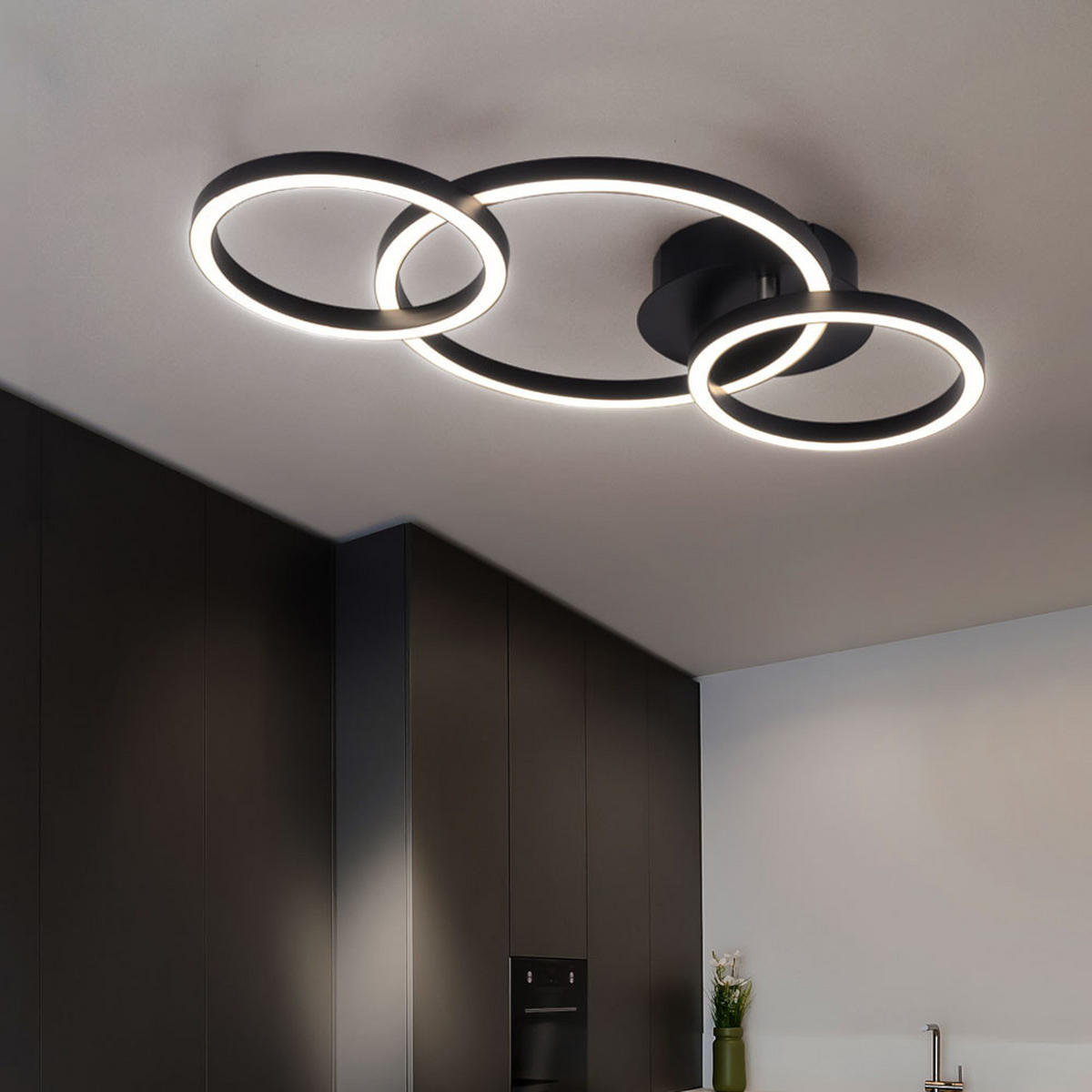 LED DECKENLEUCHTE Ring Design Schwarz - Schwarz, Metall (55/30/7cm) - Globo Lighting