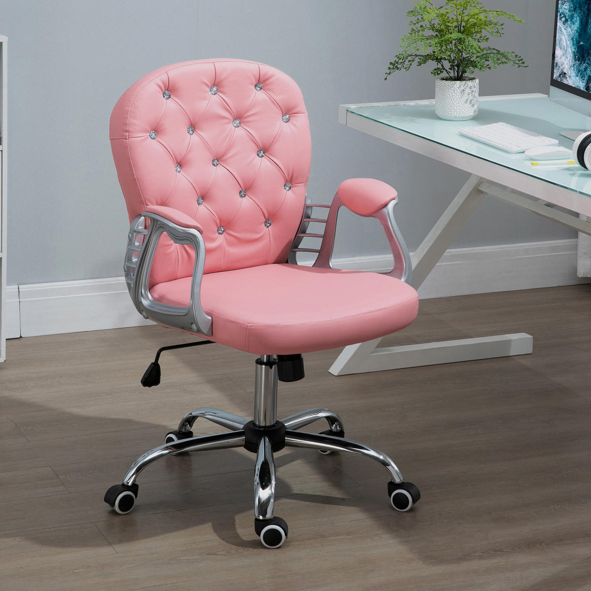 ERGONOMISCHER Bürostuhl Chefsessel Gepolsterte Rückenlehne Kunstleder Rosa - Rosa, Kunststoff (60.5/103/59.5cm) - Vinsetto