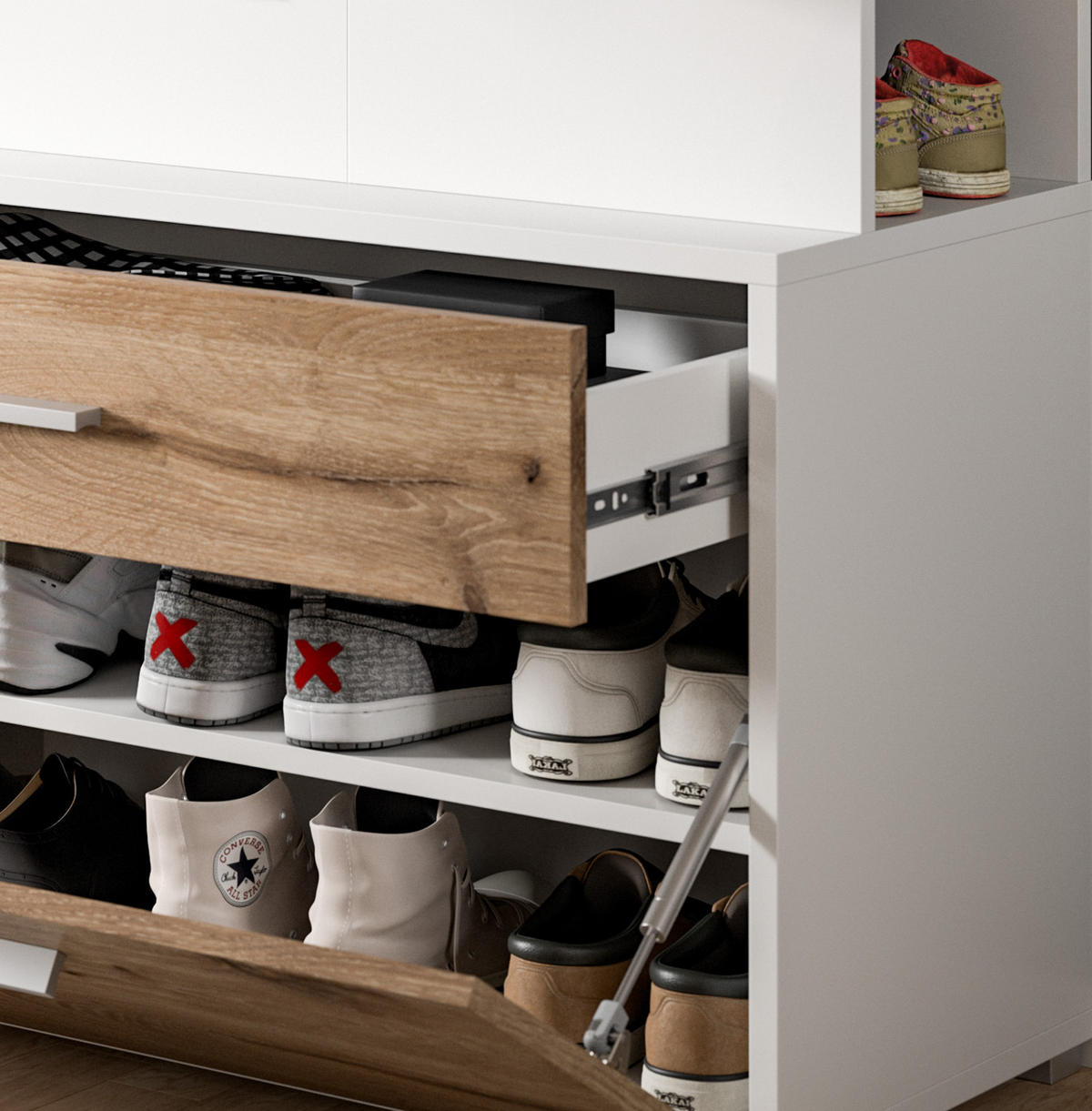 KOMPAKTGARDEROBE weiß, Eiche Nox, Garderobe mit Spiegel 80 x 190 cm - Eichefarben/Silberfarben, Glas/Holzwerkstoff (80/190/38cm) - Inn.Furn