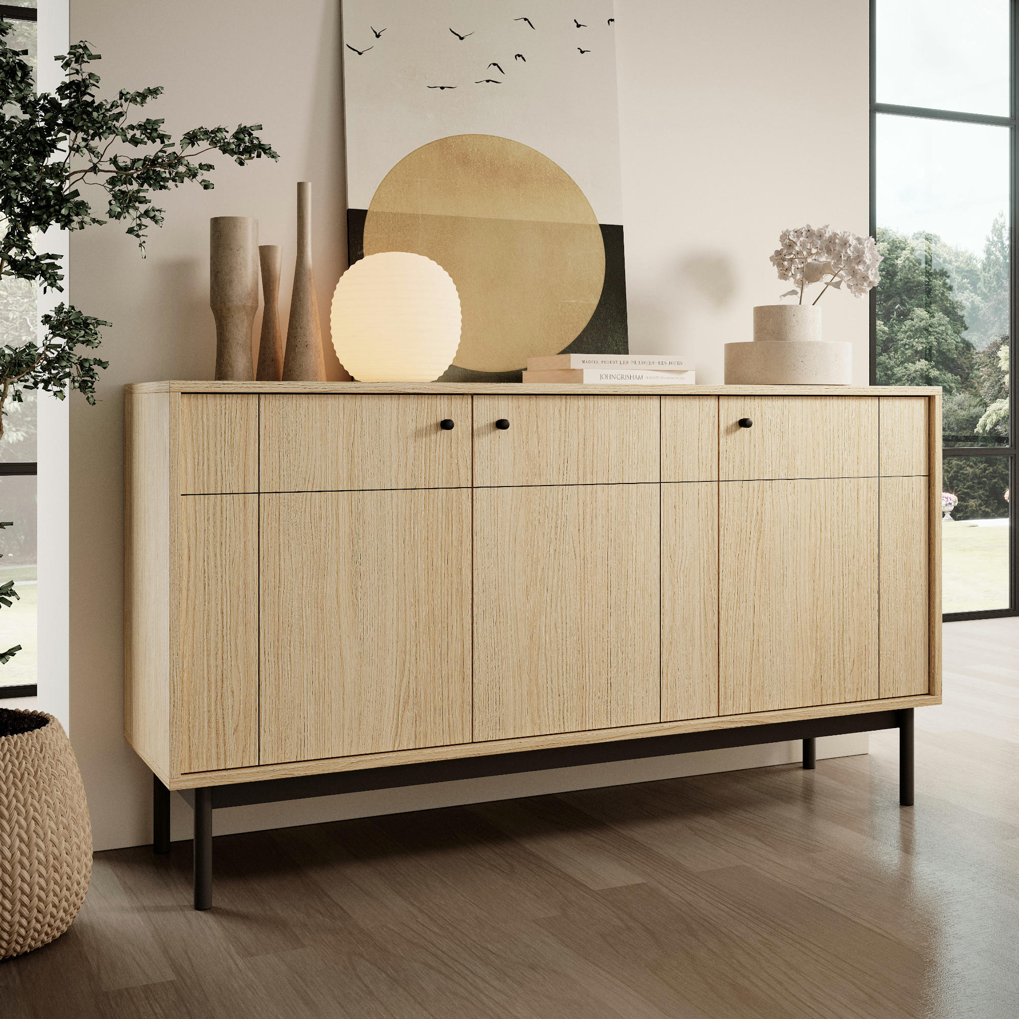 SIDEBOARD DIEPPE KOM2-3D Fräste Fronten, Eiche - Eichefarben, Holz/Holzwerkstoff (154/83/39cm) - Komodee