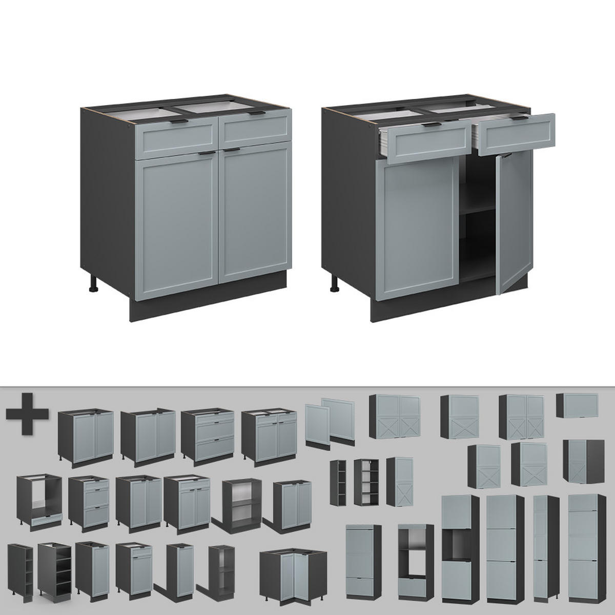KÜCHENUNTERSCHRANK Fame-Line Hellblau-grau 80 cm, AP Marmor - Anthrazit/Blaugrau, Holzwerkstoff (80/82/60cm) - Vicco