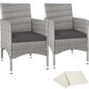 RATTANSTUHL 2er Set Nantes,59 x 57 x 85 cm,hellgrau/creme - Hellgrau/Creme, Kunststoff (57/85/59cm) - tectake