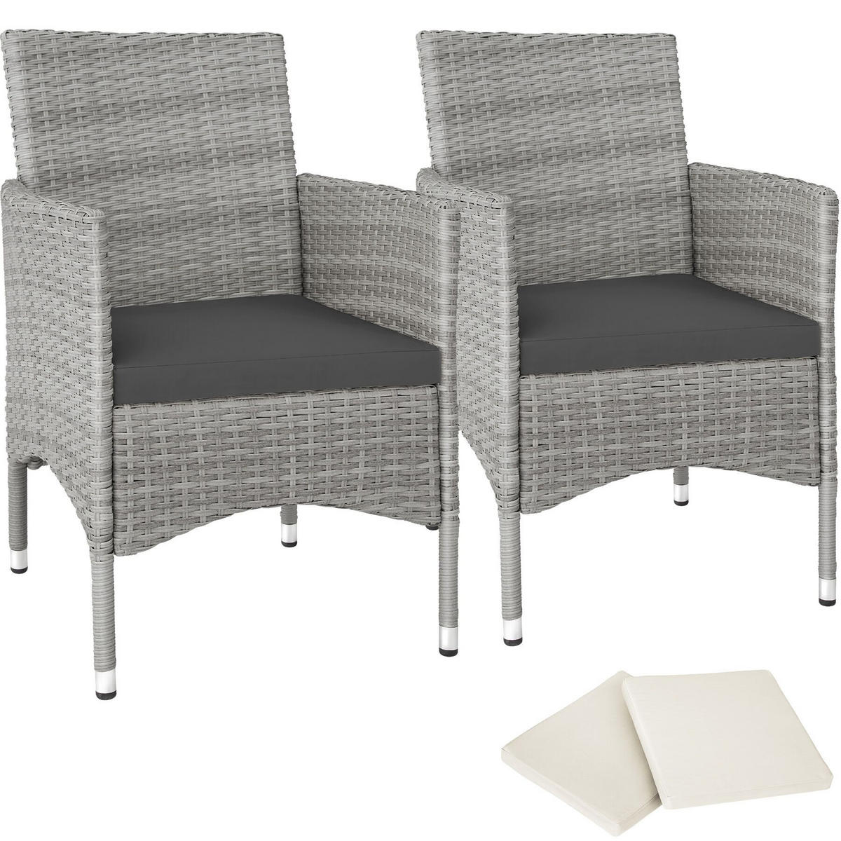 RATTANSTUHL 2er Set Nantes,59 x 57 x 85 cm,hellgrau/creme - Hellgrau/Creme, Kunststoff (57/85/59cm) - tectake