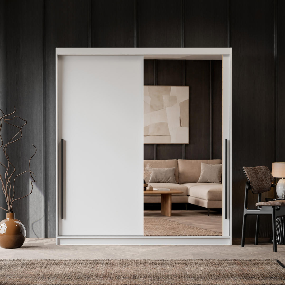 SILENTE 180 cm Schiebetürenschrank mit Einlegeböden und Kleiderstange - Weiß, Holzwerkstoff (180/205/60cm) - Idohome