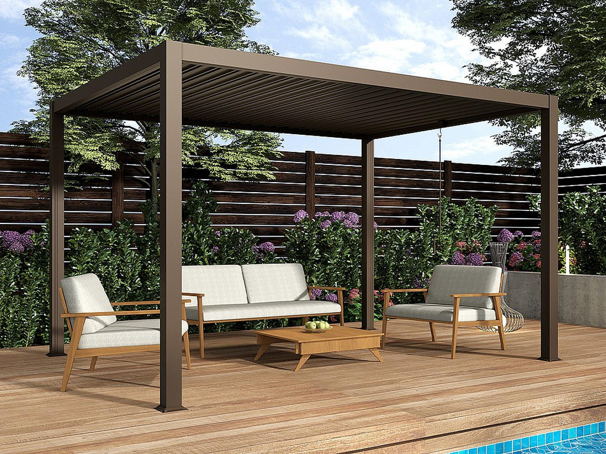 SELBSTTRAGENDE Pergola - 400cm x 300cm - Aluminium - taupe - AMALFI - Braun, Metall (400/250/300cm) - Vente-Unique