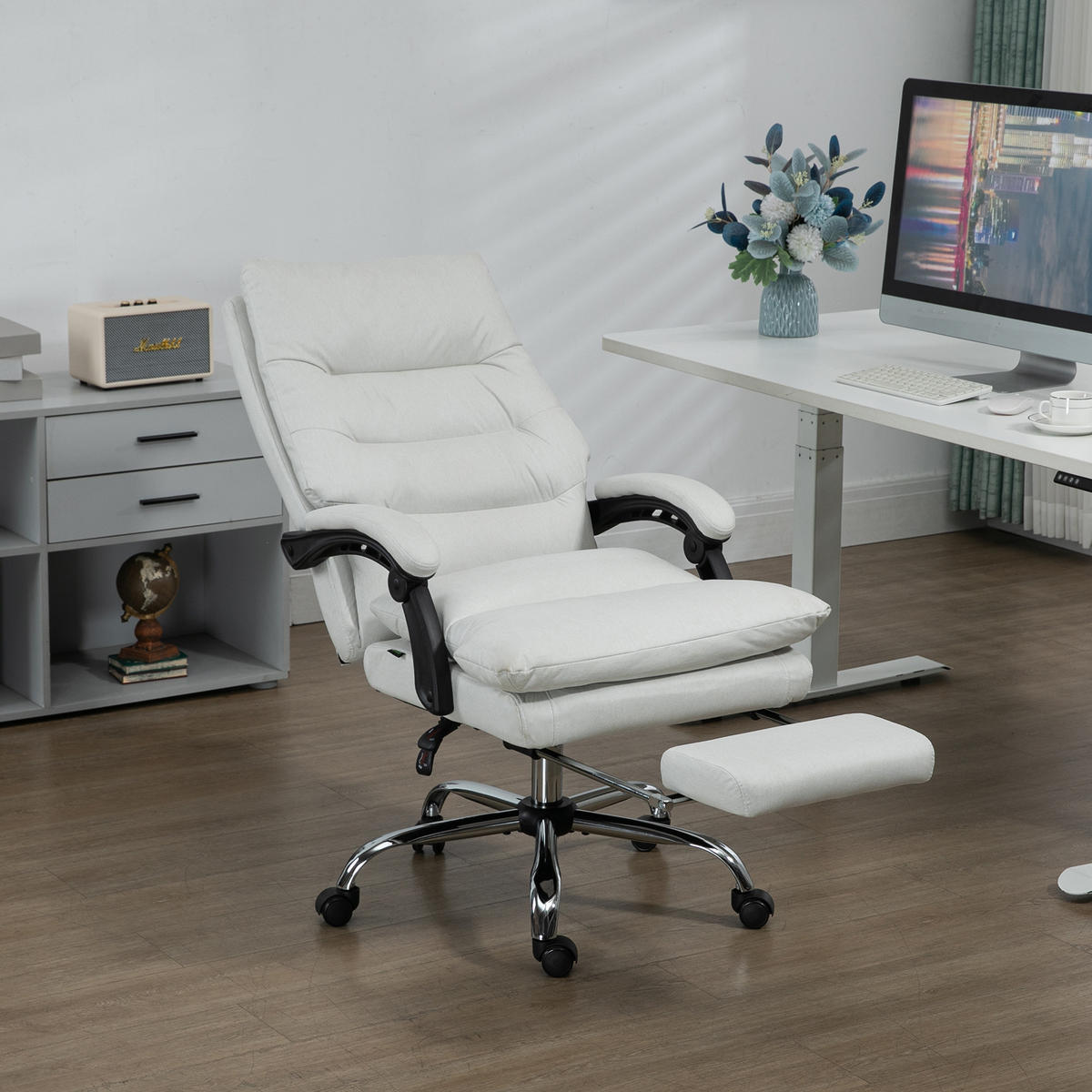 BÜROSTUHL mit Massagefunktion, Ergonomisch Schreibtischstuhl mit Liegefunktion - Weiß, Kunststoff (72/117/65cm) - Vinsetto