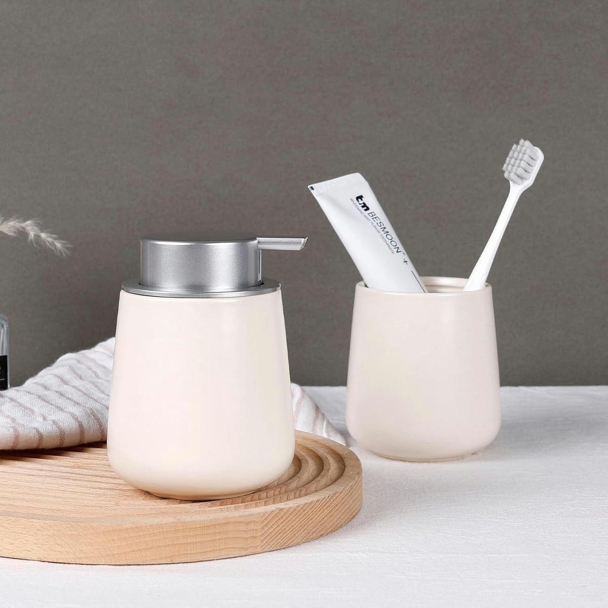 SEIFENSPENDER Beige-silber 350 ml - Beige, Keramik (9/12/9cm)