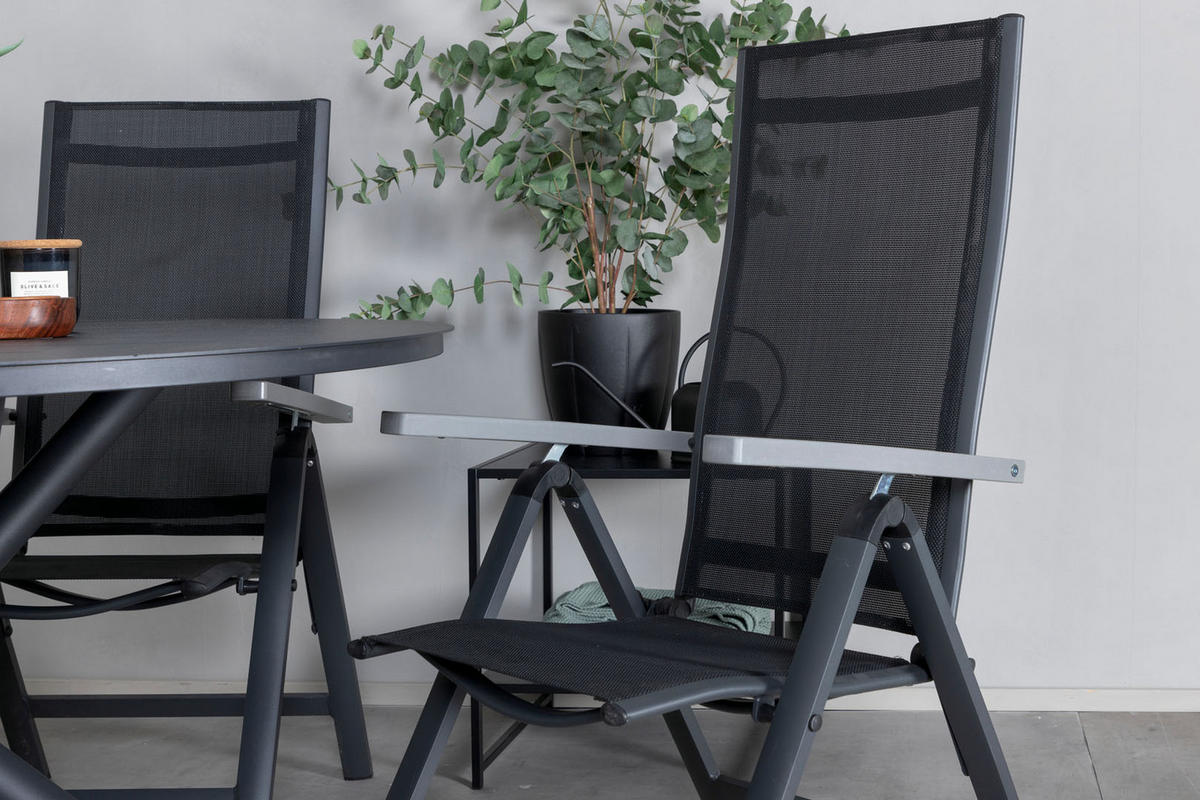 GARTENTISCHGRUPPE, Alma, Tisch Schwarz, Stühle Schwarz, HDPE, 120 x 120 x 75 cm, 5-teilig - Schwarz, Kunststoff - ebuy24