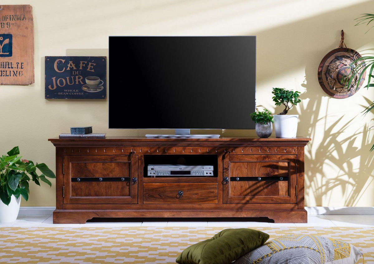 TV-BOARD Akazie 170x40x55 nougat lackiert OXFORD #324 - Dunkelbraun, Holz (170/55/40cm) - Massivmoebel24
