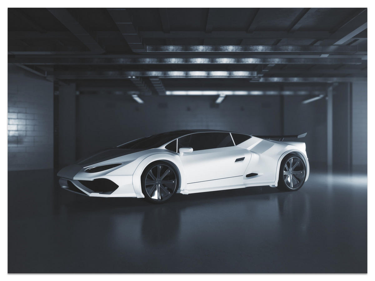 FOTOTAPETE für Jugendzimmer Weißes Sportwagen Untergrundgarage Modern 150x105 - Schwarz/Weiß, Papier (150/105cm) - Muralo