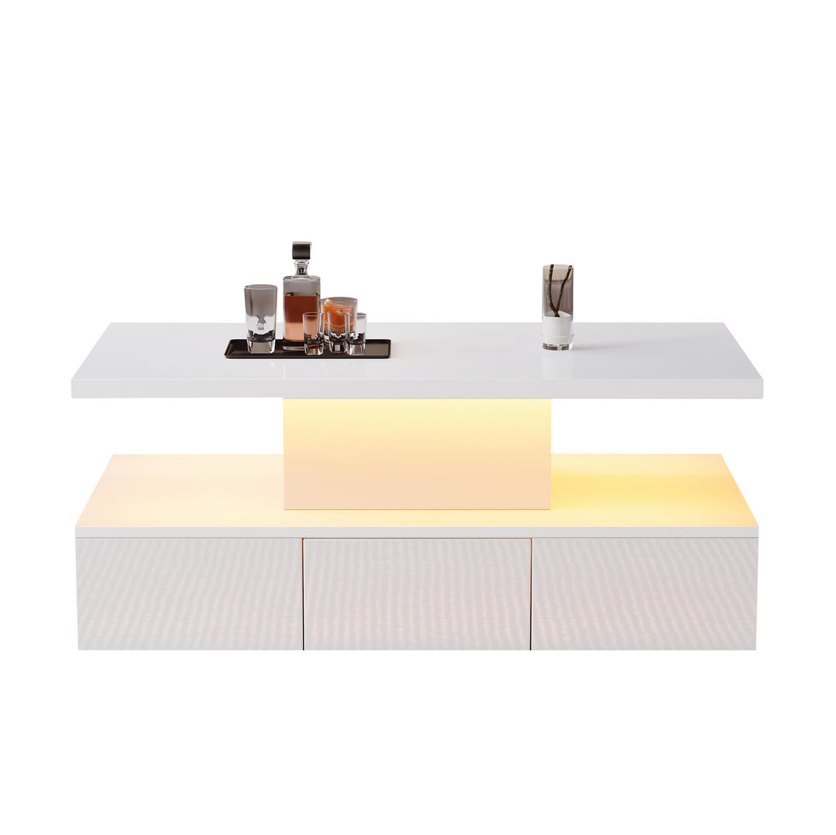COUCHTISCH 100/50 cm mit LED-Beleuchtung und Schublade in Weiß - Weiß, Holzwerkstoff (100/50/39cm) - BEAOK