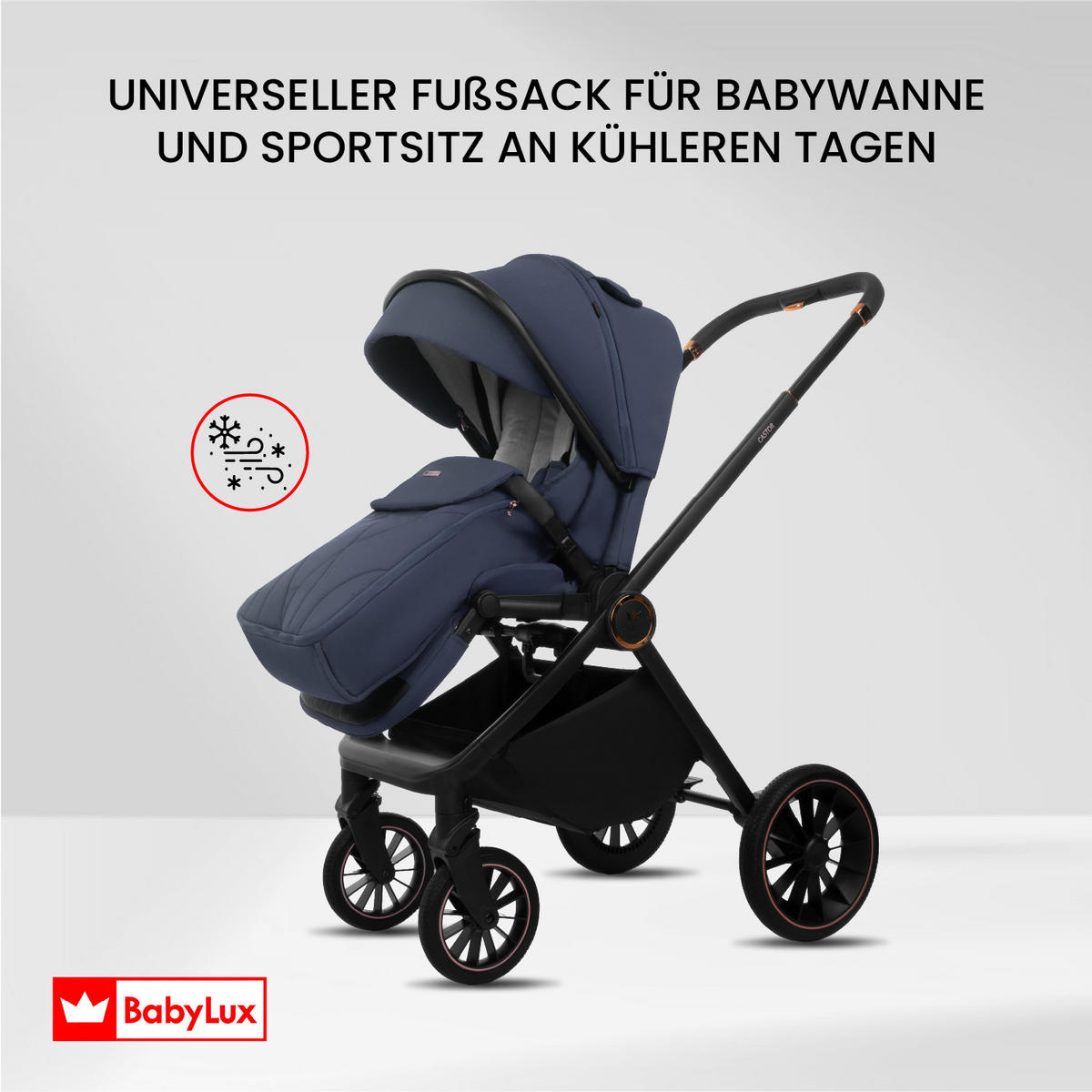 KINDERWAGEN Castor 2in1 Grau Babywanne, Buggy Sportsitz, Faltbar, Wickeltasche - Schwarz/Grau, Textil/Metall (58/100cm) - BabyLux